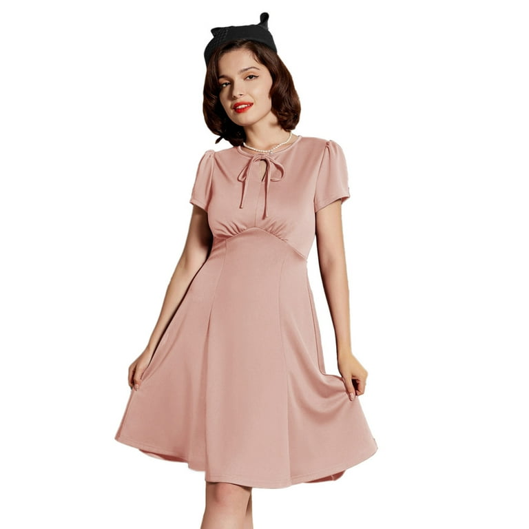 Belle Poque Women Vintage Defined Waist Dress Puffed Short Sleeve Crew Neck A Line Dress Summer Dresses For Women Walmart