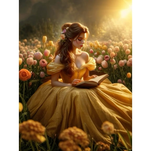 Belle Princess 5D Diamond Art Kits DIY Full Drill Round Diamond Painting Kits for Adults Crystal Rhinestone Diamond Kits for Home Decor (12x16In)