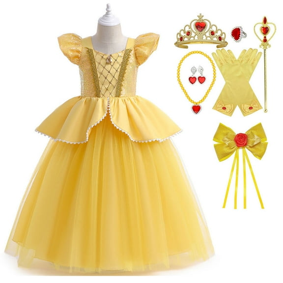 Belle Princess Dress w/Accessories for Girls Halloween Fancy-Dress Costume