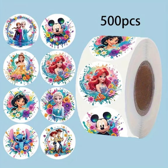Belle Princess Stickers for Kids, 500 PCS Kids Stickers Bulk, 8 Designs Anime Cute Sticker with (1.0 Inch)