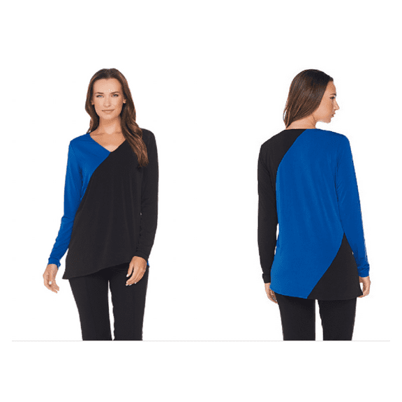 Belle by Kim Gravel Asymmetrical Colorblock Top Cobalt/Black Color Size S