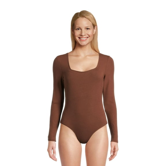 Belle du Jour Juniors Ribbed Square Neck Bodysuit, Sizes XS-XL
