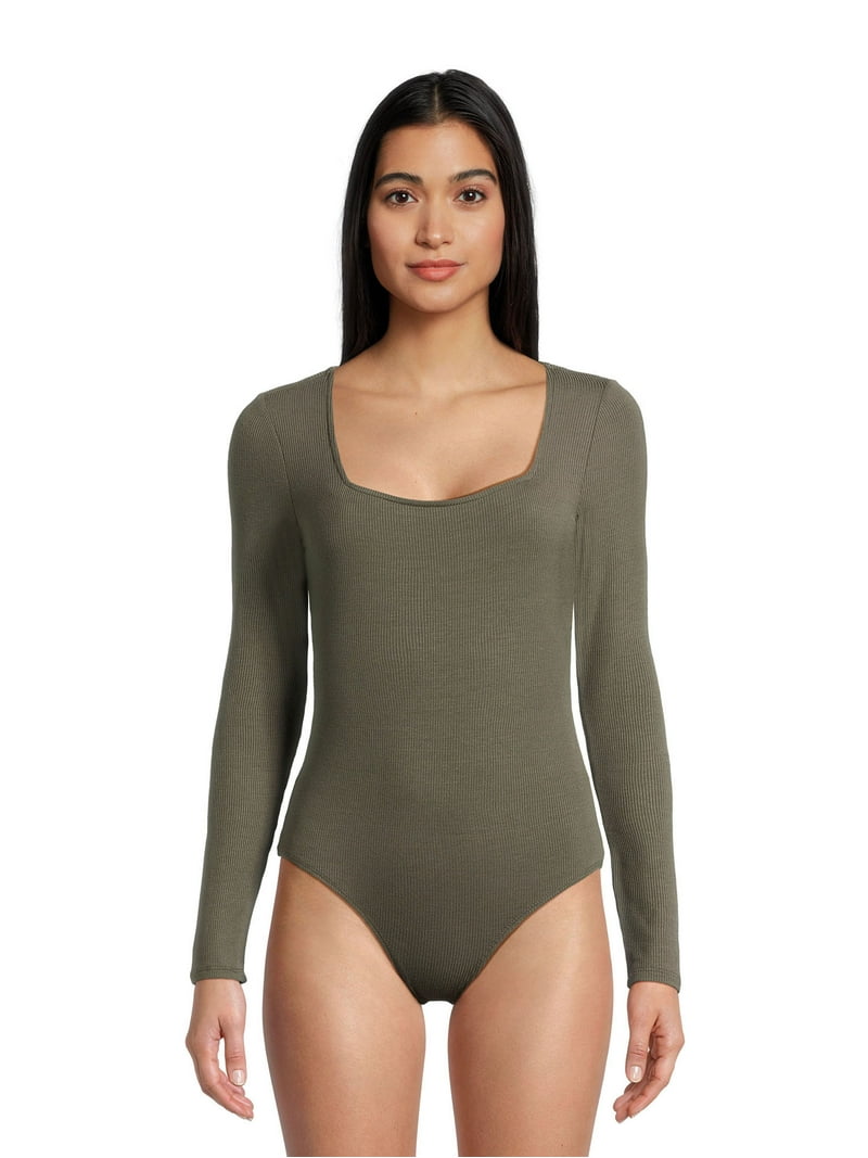 Belle du Jour Juniors Ribbed Square Neck Bodysuit, Sizes XS
