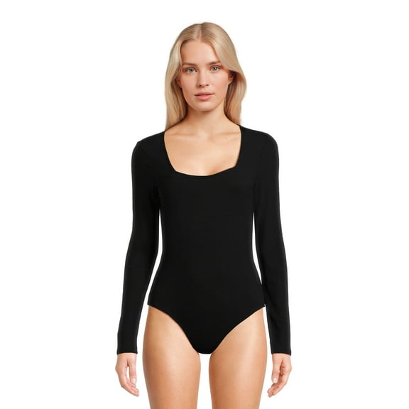 Belle du Jour Juniors Ribbed Square Neck Bodysuit, Sizes XS-XL