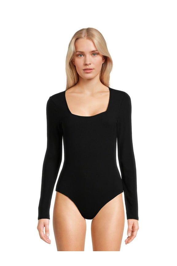 Juniors Ribbed Square Neck Bodysuit, Sizes XS-XL