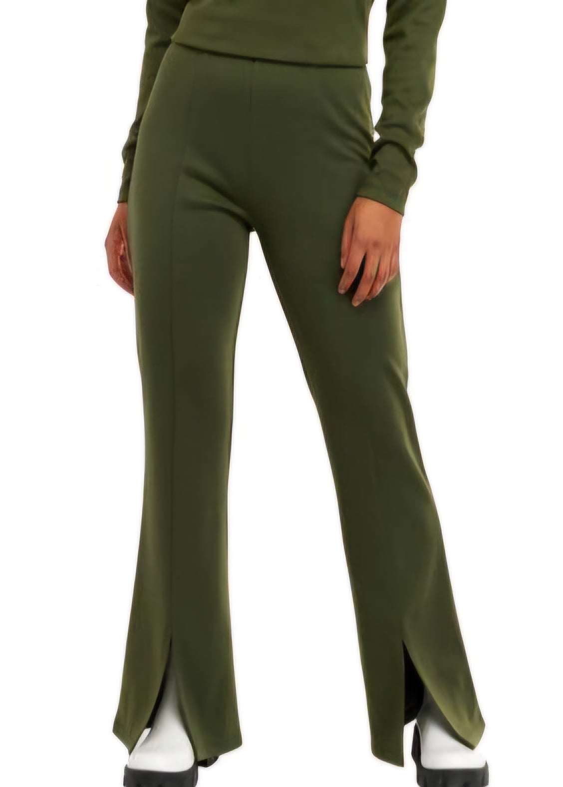 BELLE DU JOUR Pull On Double Knit Flare Leggings in Olive Night - Juniors Extra Small