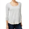 thumbnail image 1 of Belle du Jour Womens Cage Lace Pullover Blouse, Grey, Juniors, Small, 1 of 1