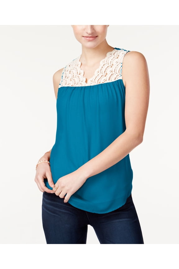 Womens Chiffon Crochet Trim Pullover Top