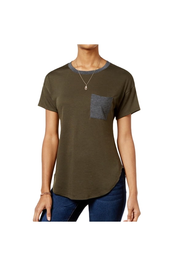 Womens Contrast Basic T-Shirt, Green, Juniors, Medium