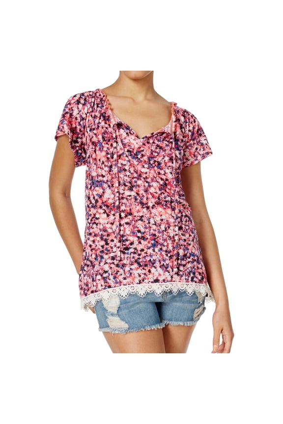 Womens Flutter-Sleeve Peasant Blouse, Pink, Juniors, X-Small