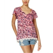 Belle du Jour Womens Flutter-Sleeve Peasant Blouse, Pink, Juniors, X-Small