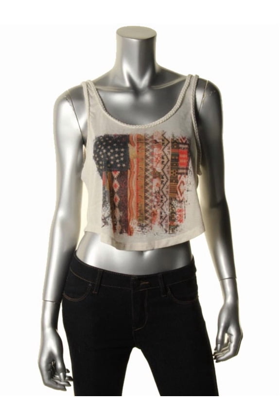 Womens Juniors Linen Blend Sleeveless Crop Top