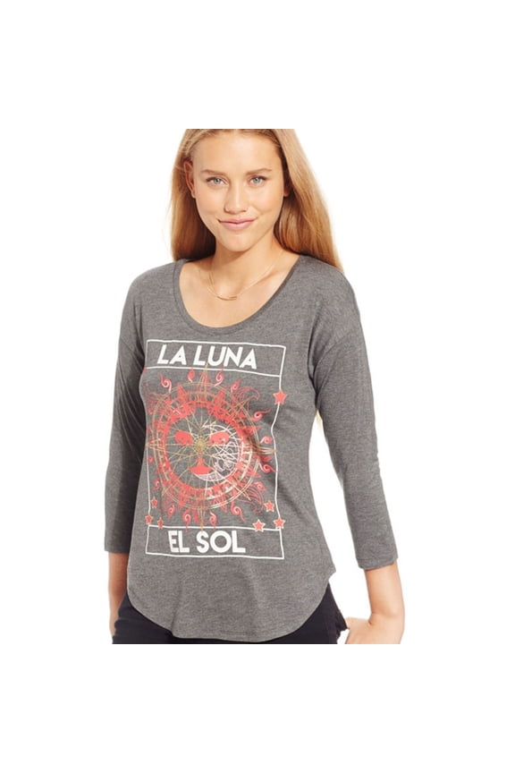 Womens Sun Moon Foil Graphic T-Shirt, Grey, Juniors, Small