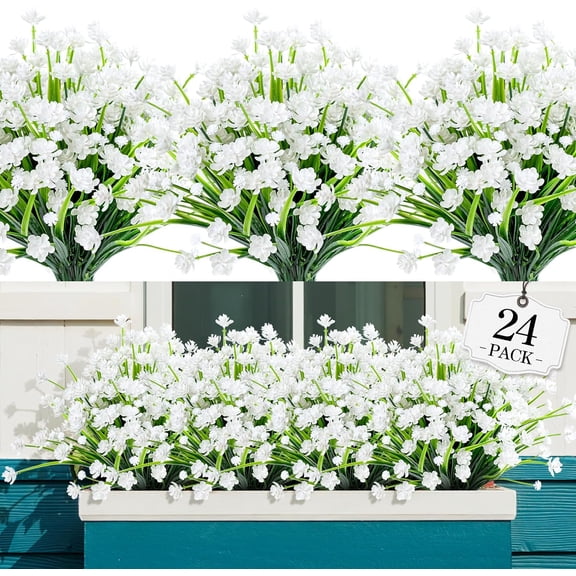 BelleForn 13” Artificial Silk White Flowers Garden Bouquet (24 Count)