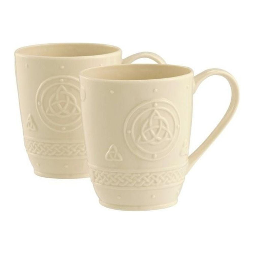 Handcrafted Ivory Ceramic Celtic Design 10oz Mug Set