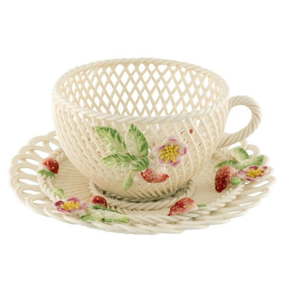 Belleek Summer Strawberry Cup & Saucer Basket