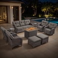 thumbnail image 1 of Bellefurn 10 Pieces Outdoor Patio Furniture Set with Fire Pit Table,Swivel Glider Chair,Sectional Sofas,PE Wicker Rattan Patio Conversation Sets for Porch Balcony Patio Deck, 1 of 12