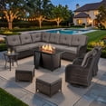 thumbnail image 1 of Bellefurn 7-Piece Outdoor Wicker Patio Furniture Set with Fire Pit Table,6-Seat Outdoor Sectional Sofa with Swivel Chairs & Ottomans,All Weather Rattan Conversation Set for Balcony, Porch, Garden, 1 of 12