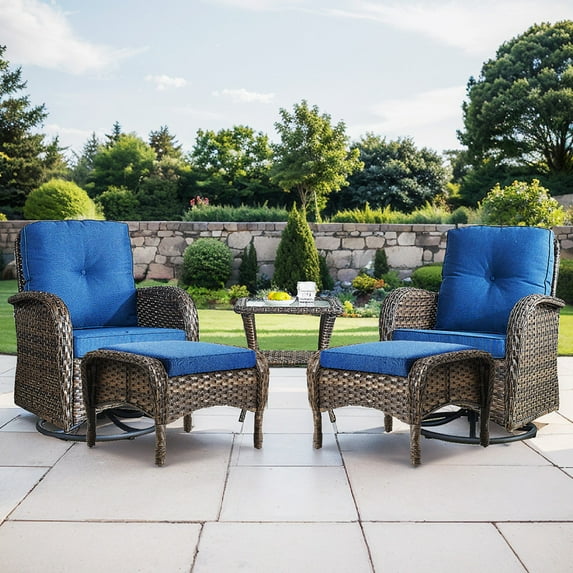 Bellefurn 5 Piece Wicker Patio Furniture Set,Patio Swivel Rocking Chairs Outdoor Wicker Swivel Glider Chair with Side Table and Ottoman for Balcony Porch Pool