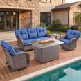 thumbnail image 1 of Bellefurn 5 Pieces Outdoor Patio Furniture Set with Fire Pit Table and Swivel Rocker Chair,Sectional Sofas,PE Wicker Patio Conversation Sets for Porch Balcony Patio Deck, 1 of 11