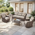 thumbnail image 1 of Bellefurn Luxury High Back Outdoor Furniture Set with 6 inch Thick Cushion,Patio Furniture Set with Swivel Rocker Chair,Sofa and Coffee Table,5 PCS Wicker Conversation Set for Porch,Deck,Garden, 1 of 12