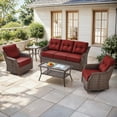 thumbnail image 1 of Bellefurn Luxury High Back Outdoor Furniture Set with 6 inch Thick Cushion,Patio Furniture Set with Swivel Rocker Chair,Sofa and Coffee Table,5 PCS Wicker Conversation Set for Porch,Deck,Garden, 1 of 12