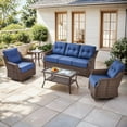 thumbnail image 1 of Bellefurn Luxury High Back Outdoor Furniture Set with 6 inch Thick Cushion,Patio Furniture Set with Swivel Rocker Chair,Sofa and Coffee Table,5 PCS Wicker Conversation Set for Porch,Deck,Garden, 1 of 12