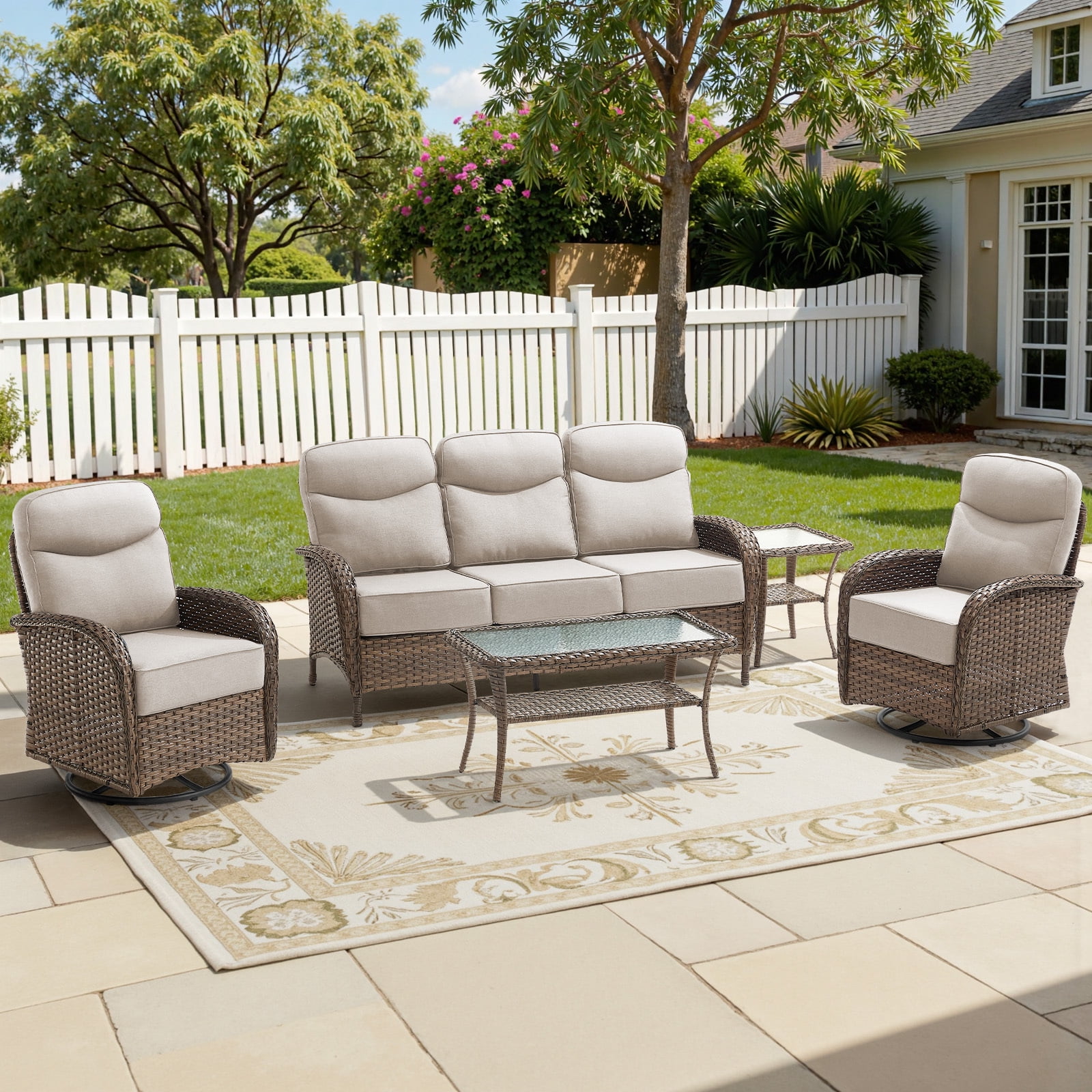 Bellefurn 5 Pieces Patio Furniture Set,Outdoor Swivel Rocker Patio Chairs Set,Outdoor Patio Conversation Sets for Outdoor,Balcony,Front Porch,Firepit Area