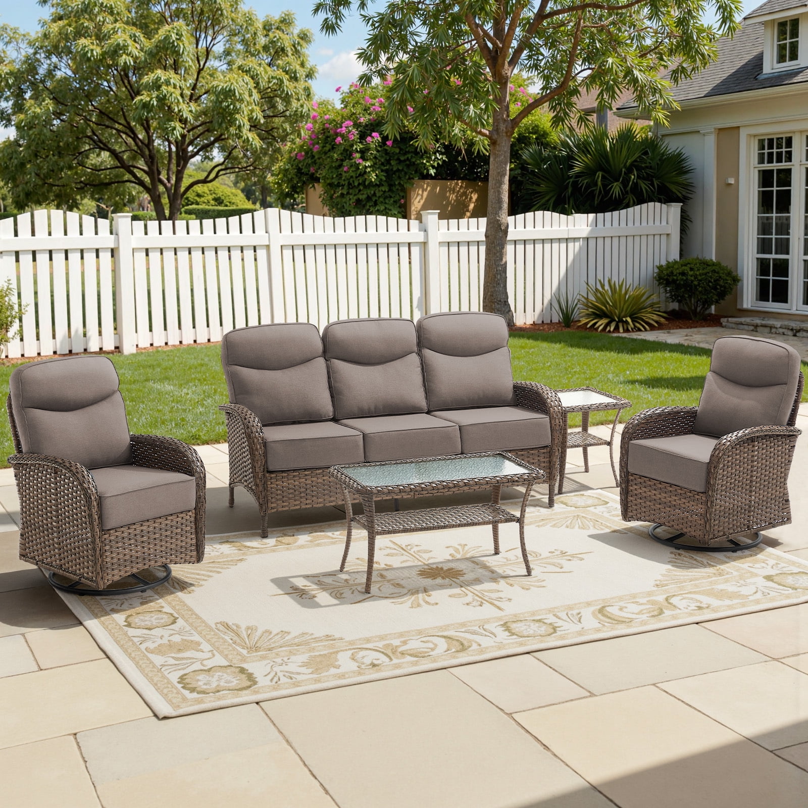 Bellefurn 5 Pieces Patio Furniture Set,Outdoor Swivel Rocker Patio Chairs Set,Outdoor Patio Conversation Sets for Outdoor,Balcony,Front Porch,Firepit Area