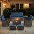 thumbnail image 1 of Bellefurn 5 Pieces Patio Furniture Sets with Fire Pit Table,Swivel Rocker Chairs and Rattan Sofa,Outdoor Conversation Set with for Porch Deck Backyard Poolside, 1 of 13