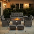 thumbnail image 1 of Bellefurn 5 Pieces Patio Furniture Sets with Fire Pit Table,Swivel Rocker Chairs and Rattan Sofa,Outdoor Conversation Set with for Porch Deck Backyard Poolside, 1 of 14