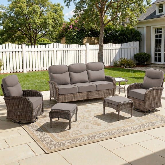 Bellefurn 6-Piece Luxury Patio Furniture Sets with 6-Inch Thick Cushions,High Back Wicker Swivel Rocker Patio Chairs,Outdoor Couch and Ottomans,All-Weather Conversation Set for Porch Deck Yard Pool