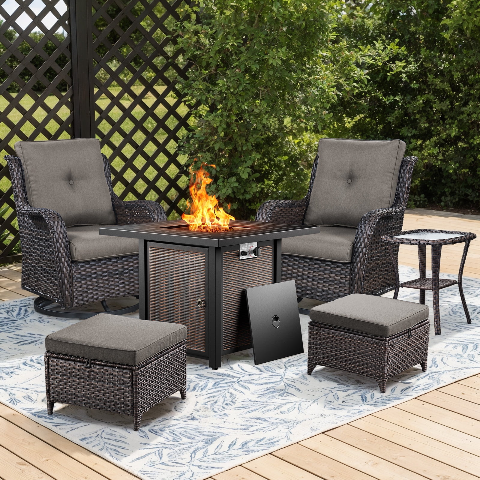 Fire Mini Rocker Bellefurn 6 Pieces Patio Furniture Sets with Fire Pit and Swivel Rocker ...