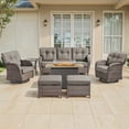 thumbnail image 1 of Bellefurn 7 Pieces Outdoor Patio Furniture Set with Fire Pit Table,Swivel Glider Chair,Sectional Sofas,PE Wicker Rattan Patio Conversation Sets for Porch Balcony Patio Deck, 1 of 12