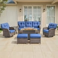 thumbnail image 1 of Bellefurn 7 Pieces Outdoor Patio Furniture Set with Fire Pit Table,Swivel Glider Chair,Sectional Sofas,PE Wicker Rattan Patio Conversation Sets for Porch Balcony Patio Deck, 1 of 12