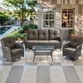 thumbnail image 1 of Bellefurn 5 Pieces Patio Furniture Sets with Outdoor Swivel Rocker Chairs Rattan 3-Seater Sofa and Coffee Table,Outdoor Conversation Set for Porch Deck Backyard Poolside, 1 of 11