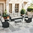thumbnail image 1 of Bellefurn 5 Pieces Patio Furniture Sets with Outdoor Swivel Rocker Chairs Rattan 3-Seater Sofa and Coffee Table,Outdoor Conversation Set for Porch Deck Backyard Poolside, 1 of 11