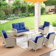 thumbnail image 1 of Bellefurn 5 Pieces Patio Furniture Sets with Outdoor Swivel Rocker Chairs Rattan 3-Seater Sofa and Coffee Table,Outdoor Conversation Set for Porch Deck Backyard Poolside, 1 of 10