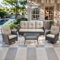thumbnail image 1 of Bellefurn 5 Pieces Patio Furniture Sets with Outdoor Swivel Rocker Chairs Rattan 3-Seater Sofa and Coffee Table,Outdoor Conversation Set for Porch Deck Backyard Poolside, 1 of 11