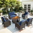 thumbnail image 1 of Bellefurn 8 Pieces Patio Furniture Sets with Fire Pit Table,Swivel Rocker Chairs adn Rattan Loveseat Sofa,Outdoor Conversation Set with for Porch Deck Backyard Poolside, 1 of 14