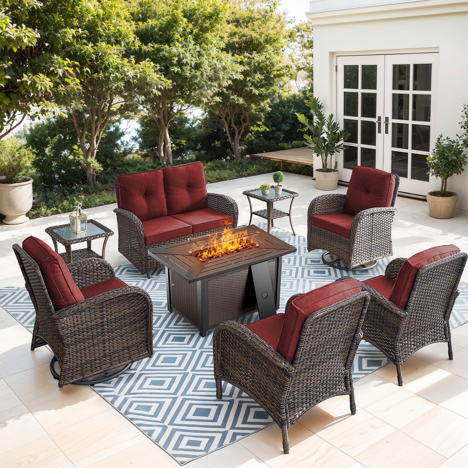Bellefurn 8 Pieces Patio Furniture Sets with Fire Pit Table,Swivel ...
