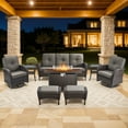 thumbnail image 1 of Bellefurn 8 Pieces Outdoor Patio Furniture Set with Fire Pit Table and Swivel Rocker Chairs,Rattan Outdoor Conversation Set with for Porch Deck Backyard Poolside, 1 of 11
