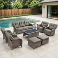 thumbnail image 1 of Bellefurn 9 Piece Outdoor Patio Wicker Furniture Sets,High Back Outdoor Conversation Set with Swivel Rocker Patio Chairs,Sofa,Coffee Table and Ottomans for Porch Balcony Patio Deck, 1 of 12