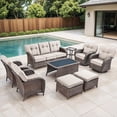 thumbnail image 1 of Bellefurn 9 Piece Outdoor Patio Wicker Furniture Sets,High Back Outdoor Conversation Set with Swivel Rocker Patio Chairs,Sofa,Coffee Table and Ottomans for Porch Balcony Patio Deck, 1 of 12