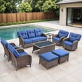 thumbnail image 1 of Bellefurn 9 Piece Outdoor Patio Wicker Furniture Sets,High Back Outdoor Conversation Set with Swivel Rocker Patio Chairs,Sofa,Coffee Table and Ottomans for Porch Balcony Patio Deck, 1 of 12