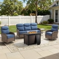 thumbnail image 1 of Bellefurn Luxury 5-Piece Patio Furniture Set with 43" Fire Pit Table and Swivel Rocker Patio Chairs with 6-inch Thick Cushion,Outdoor Couch,Side Table,Outdoor Conversation Set for Porch,Deck,Yard, 1 of 13