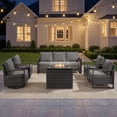 thumbnail image 1 of Bellefurn Luxury 6 Pieces Patio Furniture Sets with 41” Propane Fire Pit Table,Rattan Outdoor Deep Seating Conversation Set with 4 Swivel Glider Patio Chair and Rattan Sofa for Porch Backyard Balcony, 1 of 15