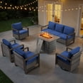thumbnail image 1 of Bellefurn Luxury 6 Pieces Patio Furniture Sets with 41” Propane Fire Pit Table,Rattan Outdoor Deep Seating Conversation Set with 4 Swivel Glider Patio Chair and Rattan Sofa for Porch Backyard Balcony, 1 of 15