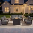 thumbnail image 1 of Bellefurn 6 Pieces Patio Furniture Sets with 41” Propane Fire Pit Table,Rattan Outdoor Conversation Sets with Swivel Glider Chair and Sofa for Porch Backyard Balcony, 1 of 15