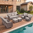 thumbnail image 1 of Bellefurn Luxury 9 Piece Outdoor Patio Furniture Sets,High Back Outdoor Wicker Conversation Set with Swivel Rocker Chairs,Sofa,Coffee Table and Ottomans for Porch Balcony Deck, 1 of 11